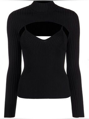 NWT Jonathan Simkhai Black Ribbed Cutout Mock Neck Top